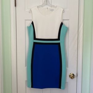 Calvin Klein sleeveless dress.  Blue, white & aqua.  Size 16.